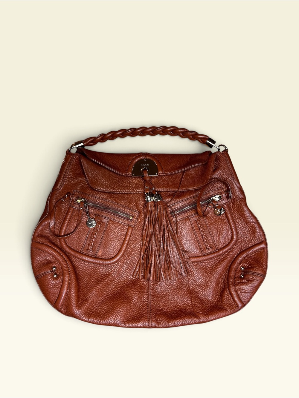 Vintage Bebe Y2K Leather Slouchy Hobo Shoulder Bag Brown Boho Tassel